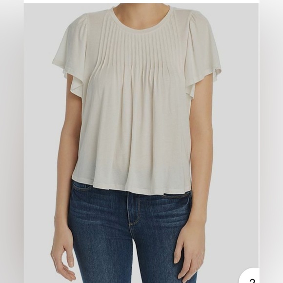 Joie Tops - Joie Women's White Porcelain Short Sleeve Round Neck Pleated Pintuck Top Small